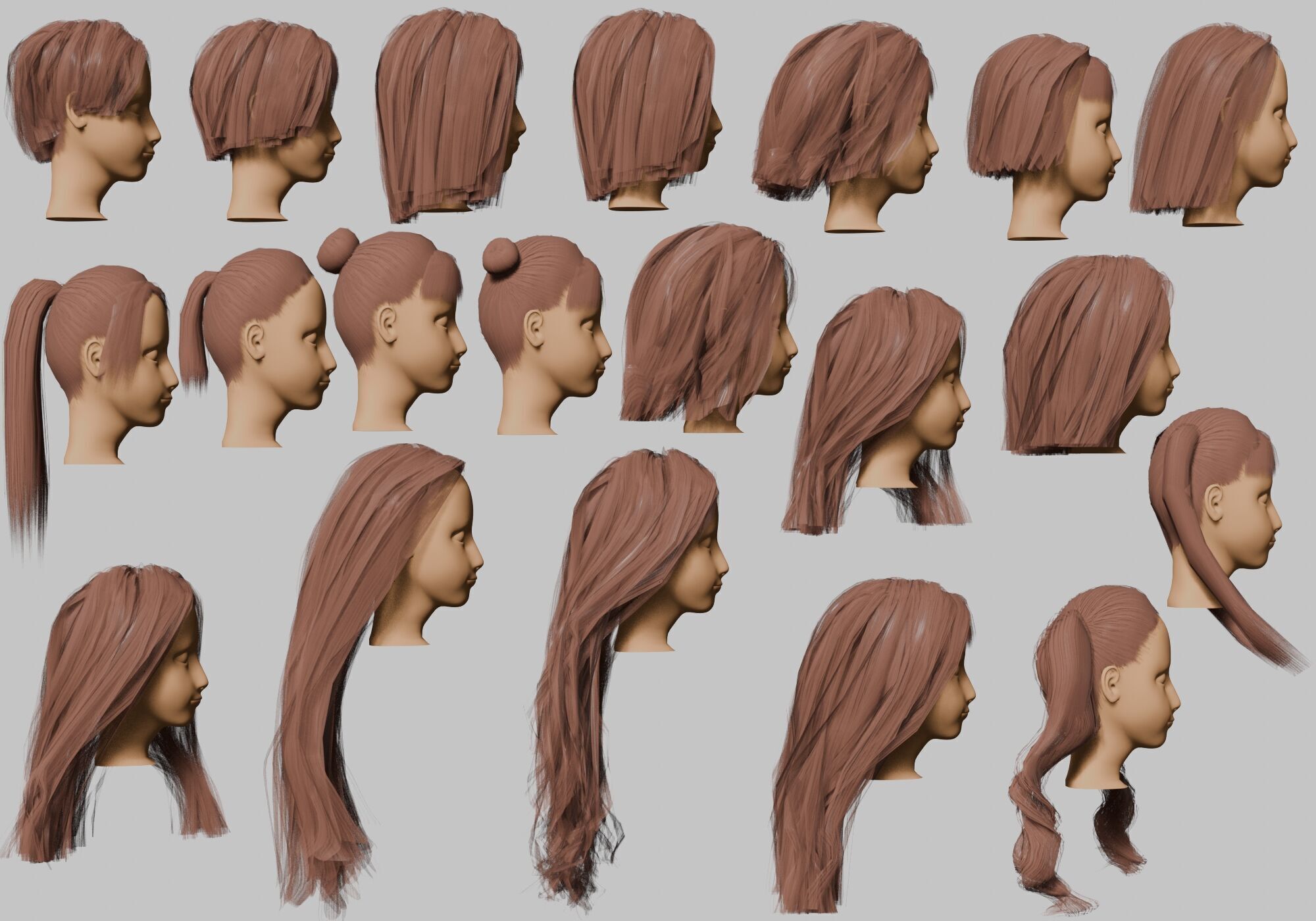 20 Hairstyles collection Low-poly 3D model_7