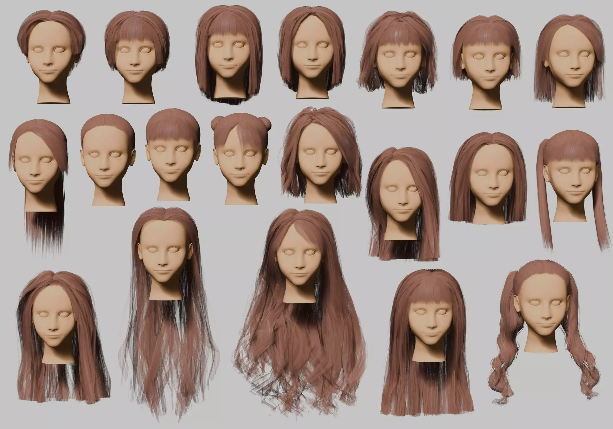20 Hairstyles collection Low-poly 3D model_0
