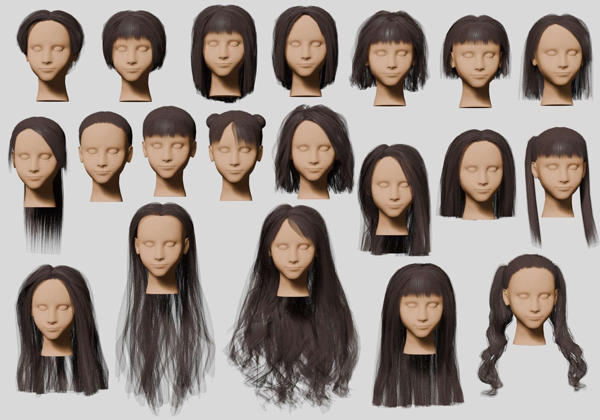 20 Hairstyles collection Low-poly 3D model_2
