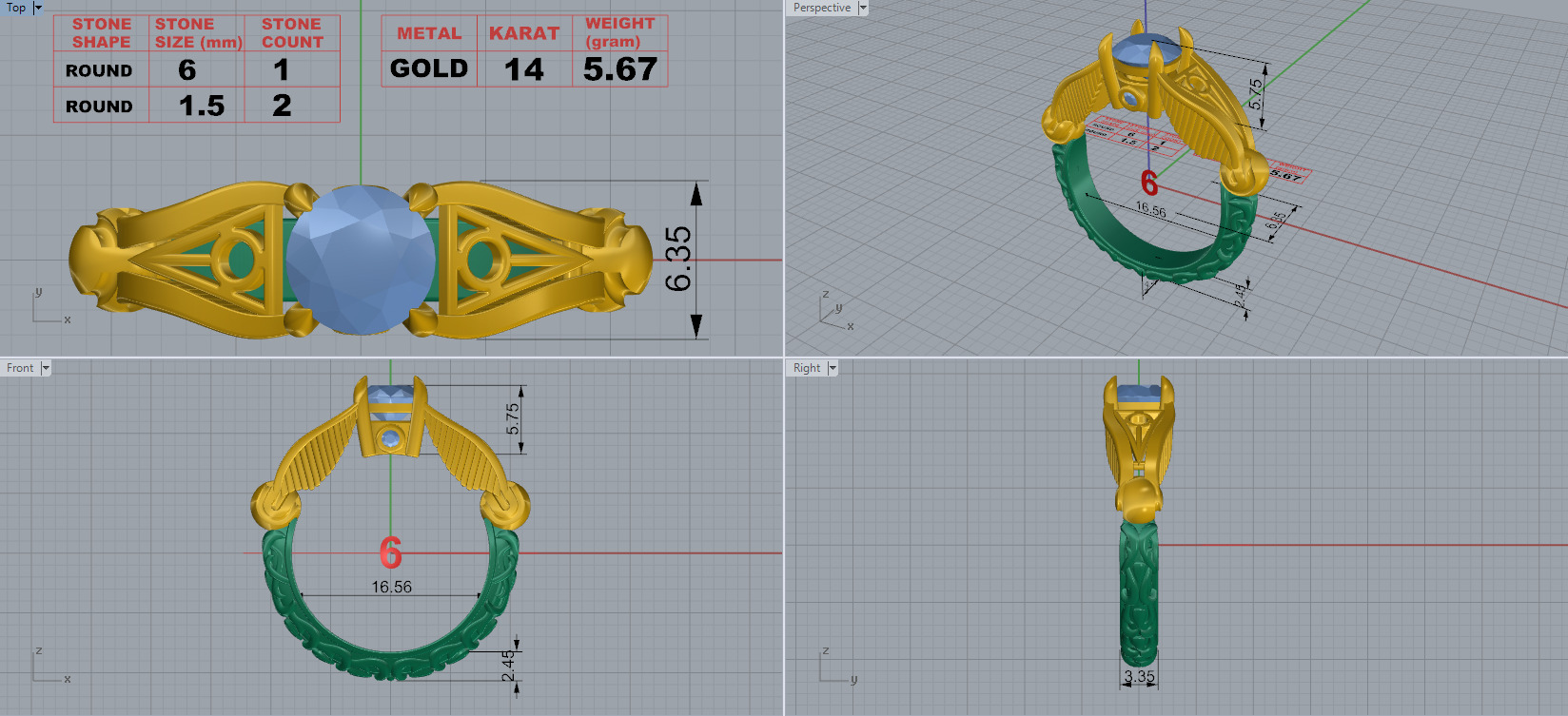 harry potter golden snitch ring 3D print model_4