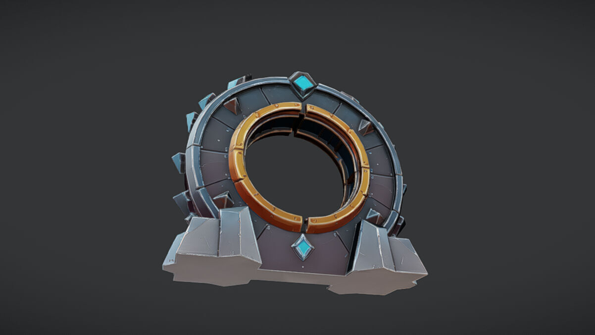 futuristic portal with metallic spikes 3D model_5