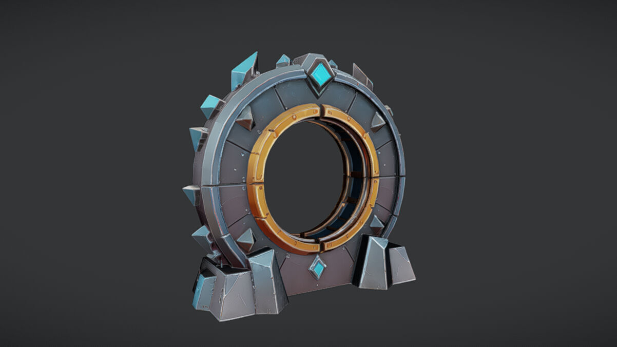 futuristic portal with metallic spikes 3D model_1
