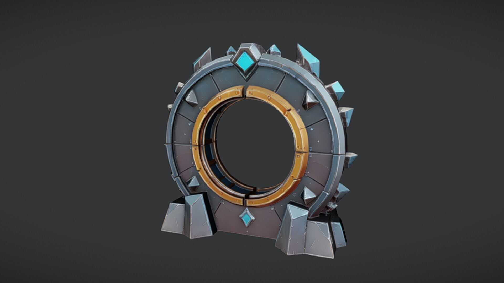 futuristic portal with metallic spikes 3D model_6