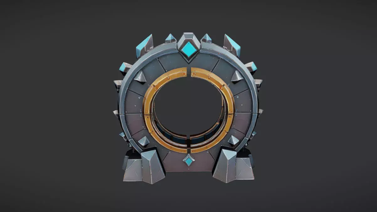 futuristic portal with metallic spikes 3D model_0