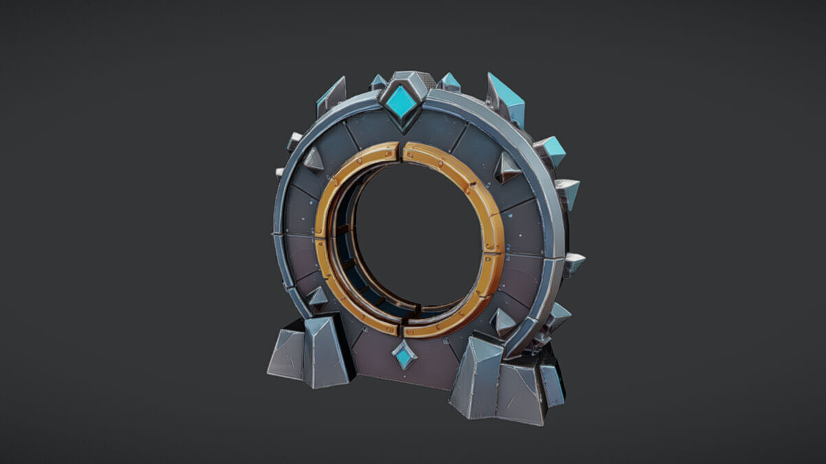 futuristic portal with metallic spikes 3D model_4