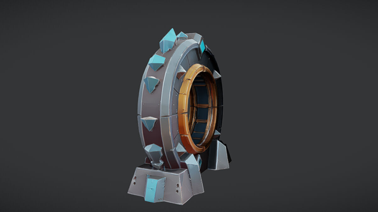 futuristic portal with metallic spikes 3D model_2