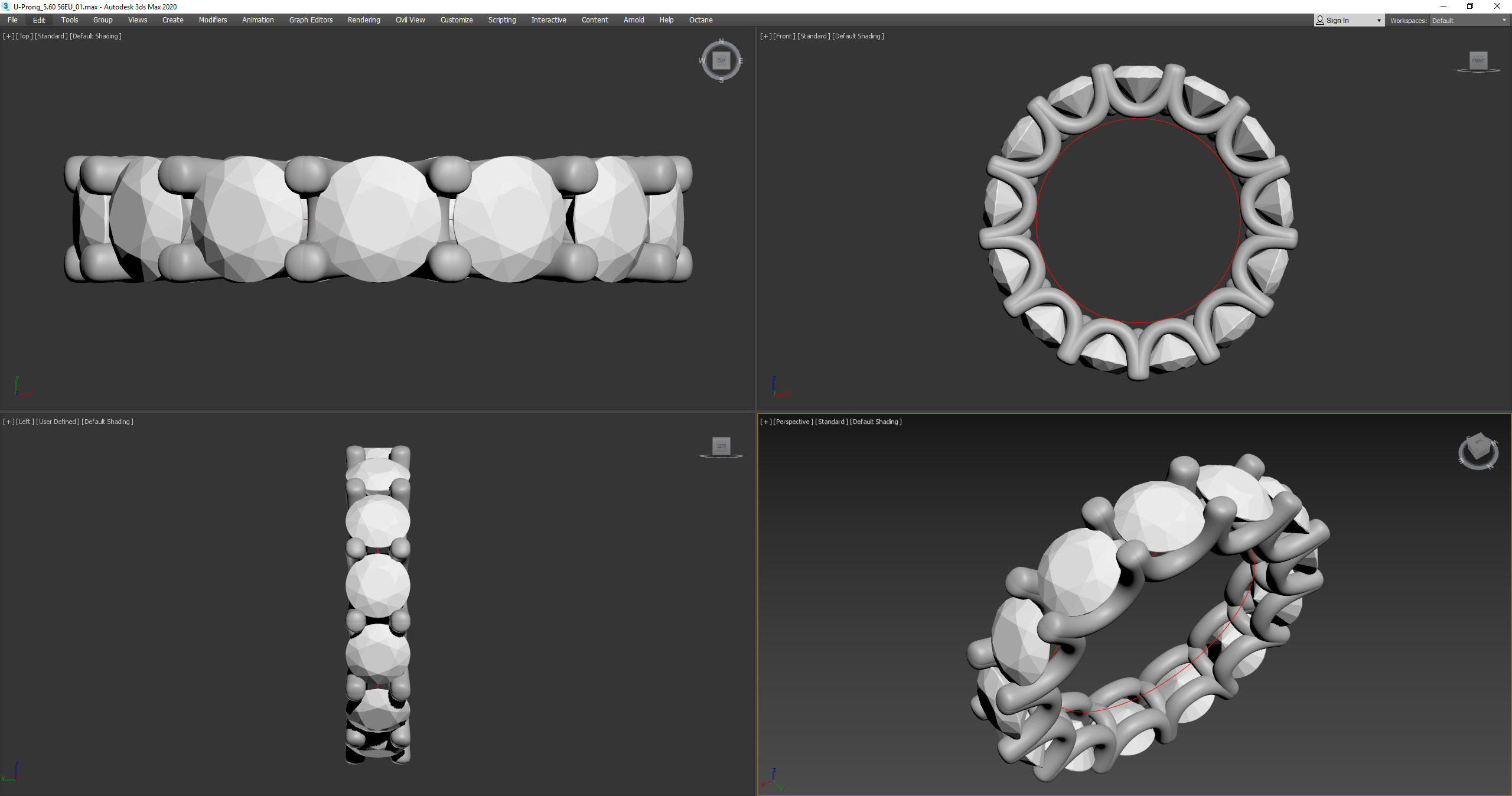 Round Diamond U-Prong Set Eternity Wedding Band 3D print model_1