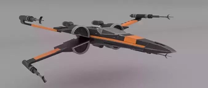 Star Wars Black T70 X Wing Starfighter and BB8 rigged 3D model