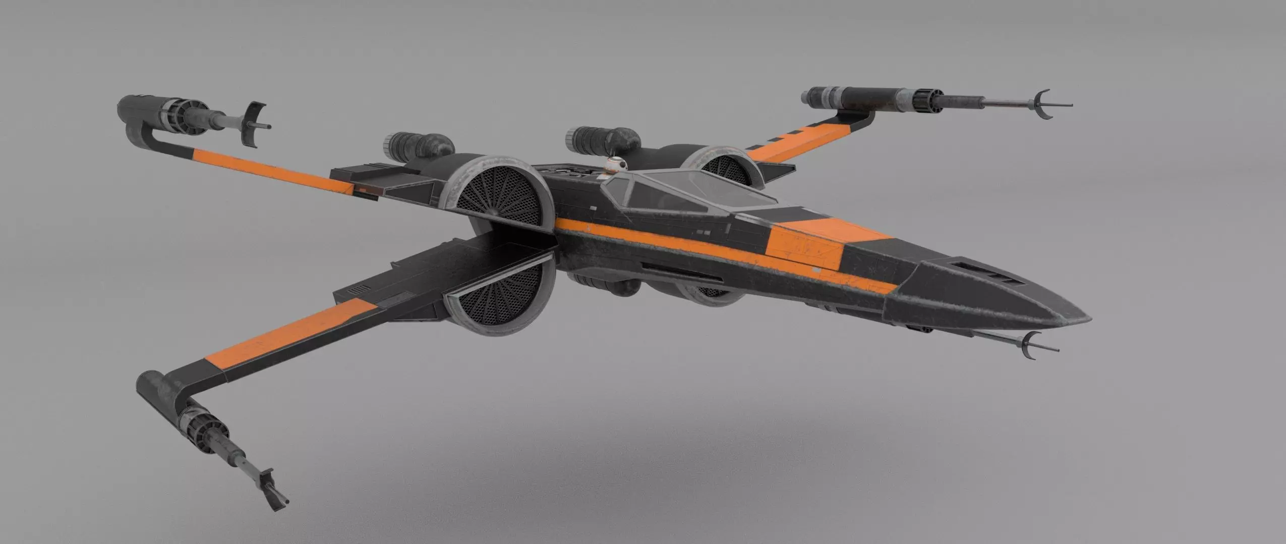Star Wars Black T70 X Wing Starfighter and BB8 rigged 3D model_0