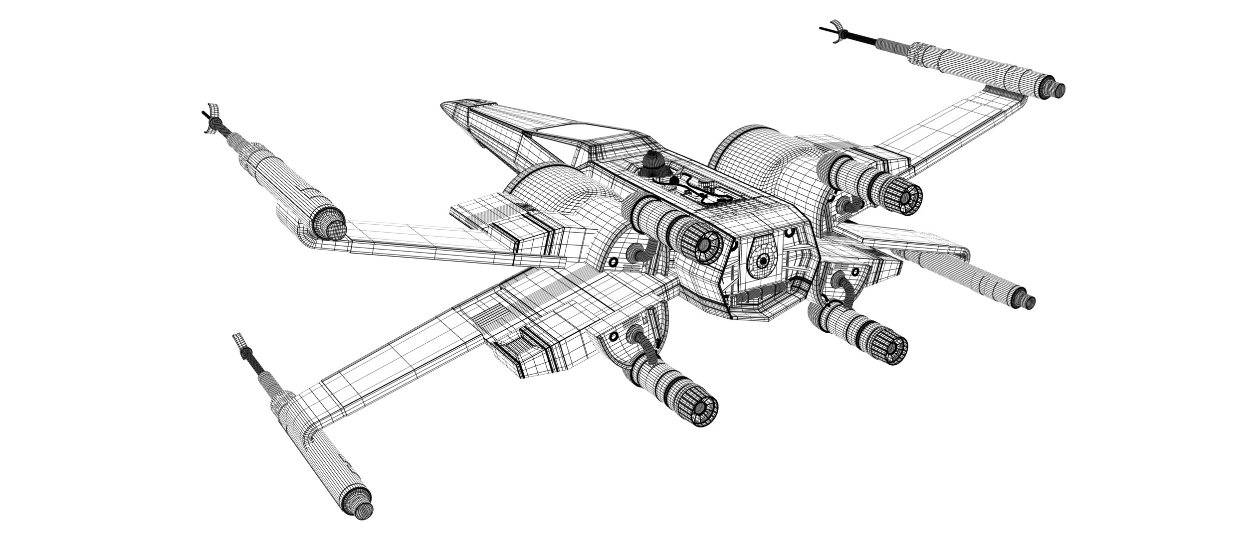 Star Wars Black T70 X Wing Starfighter and BB8 rigged 3D model_10