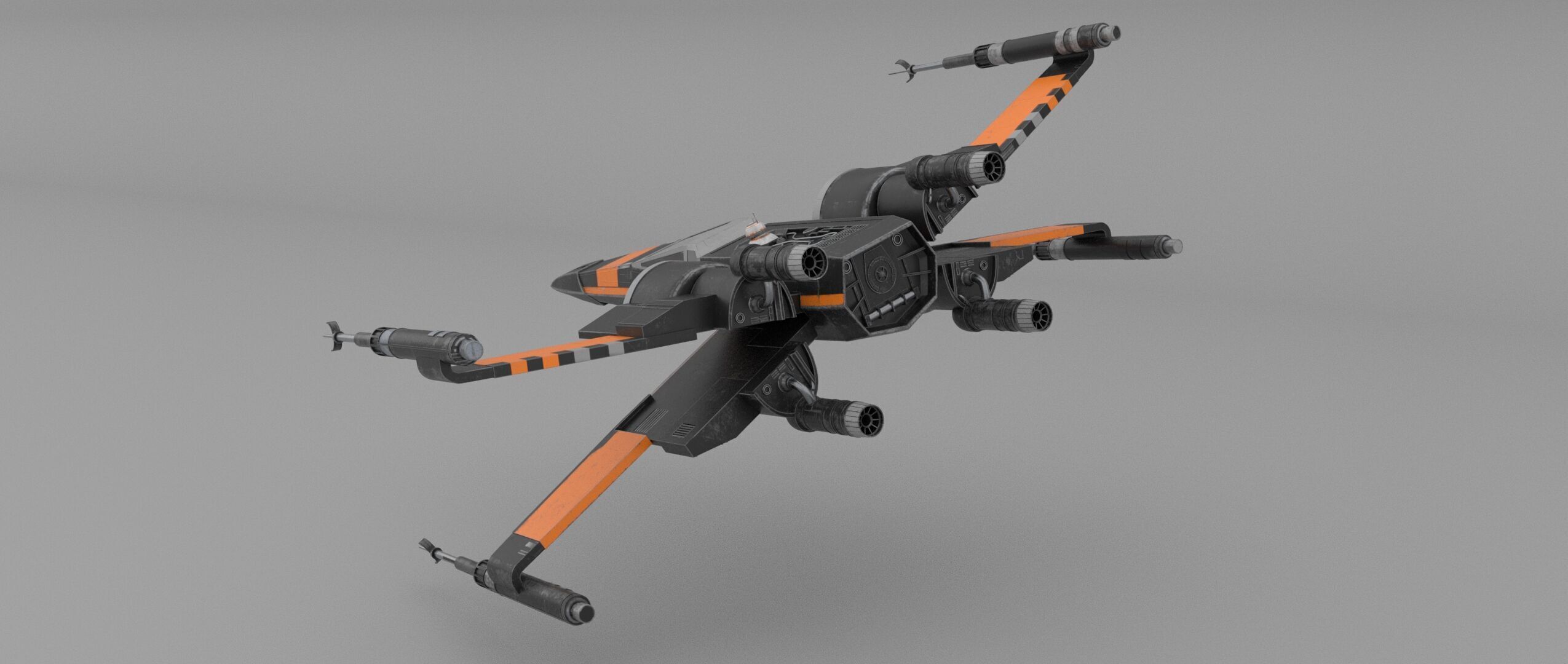 Star Wars Black T70 X Wing Starfighter and BB8 rigged 3D model_3