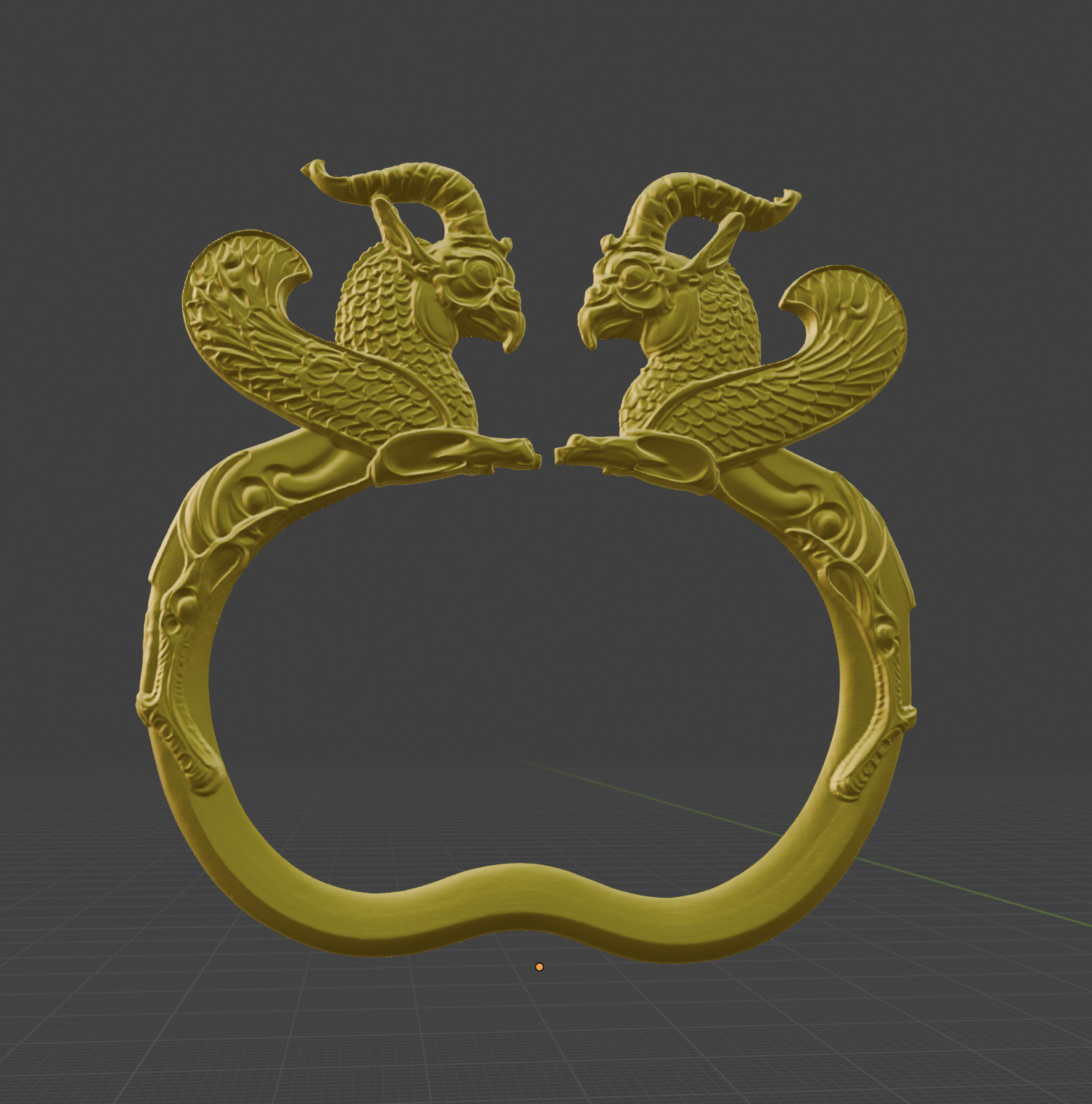 Achaemenid bracelet with winged goat-griffin head 3D print model_4