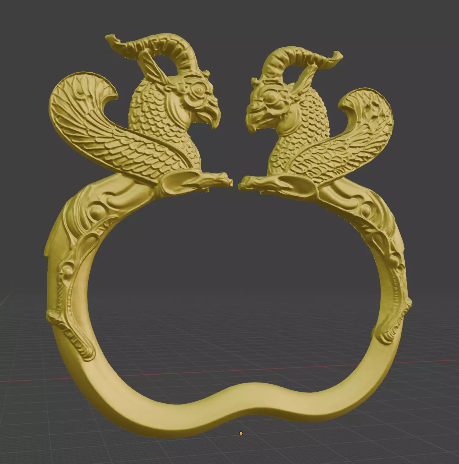 Achaemenid bracelet with winged goat-griffin head 3D print model_0