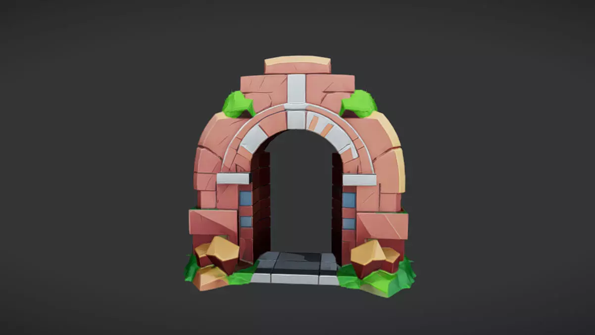 Stylized stone arch with greenery 3D Game Ready Model 3D model_0