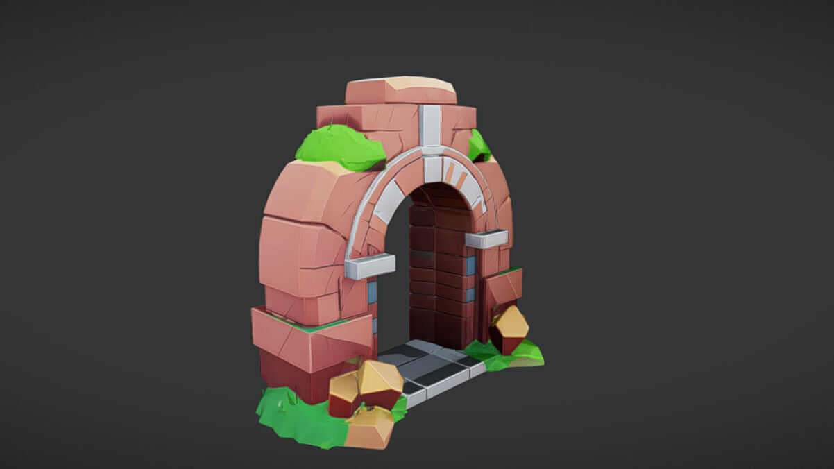 Stylized stone arch with greenery 3D Game Ready Model 3D model_1