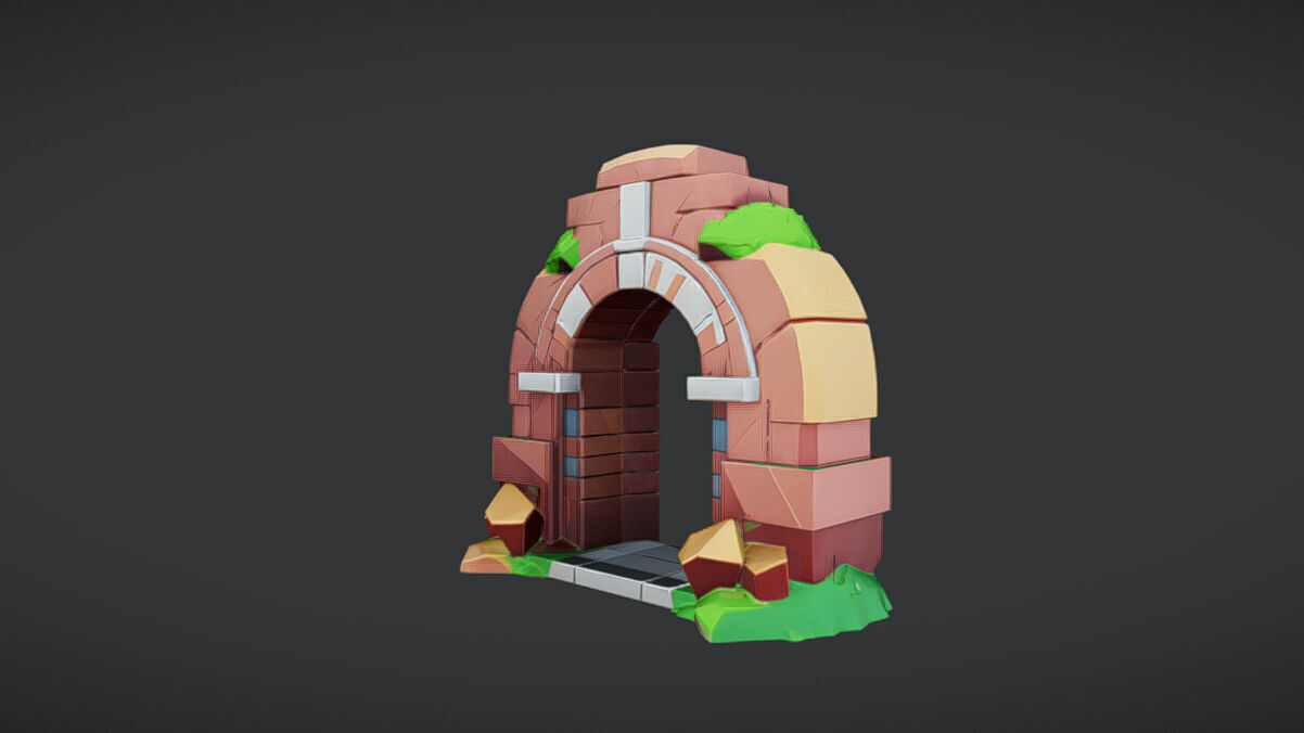 Stylized stone arch with greenery 3D Game Ready Model 3D model_4