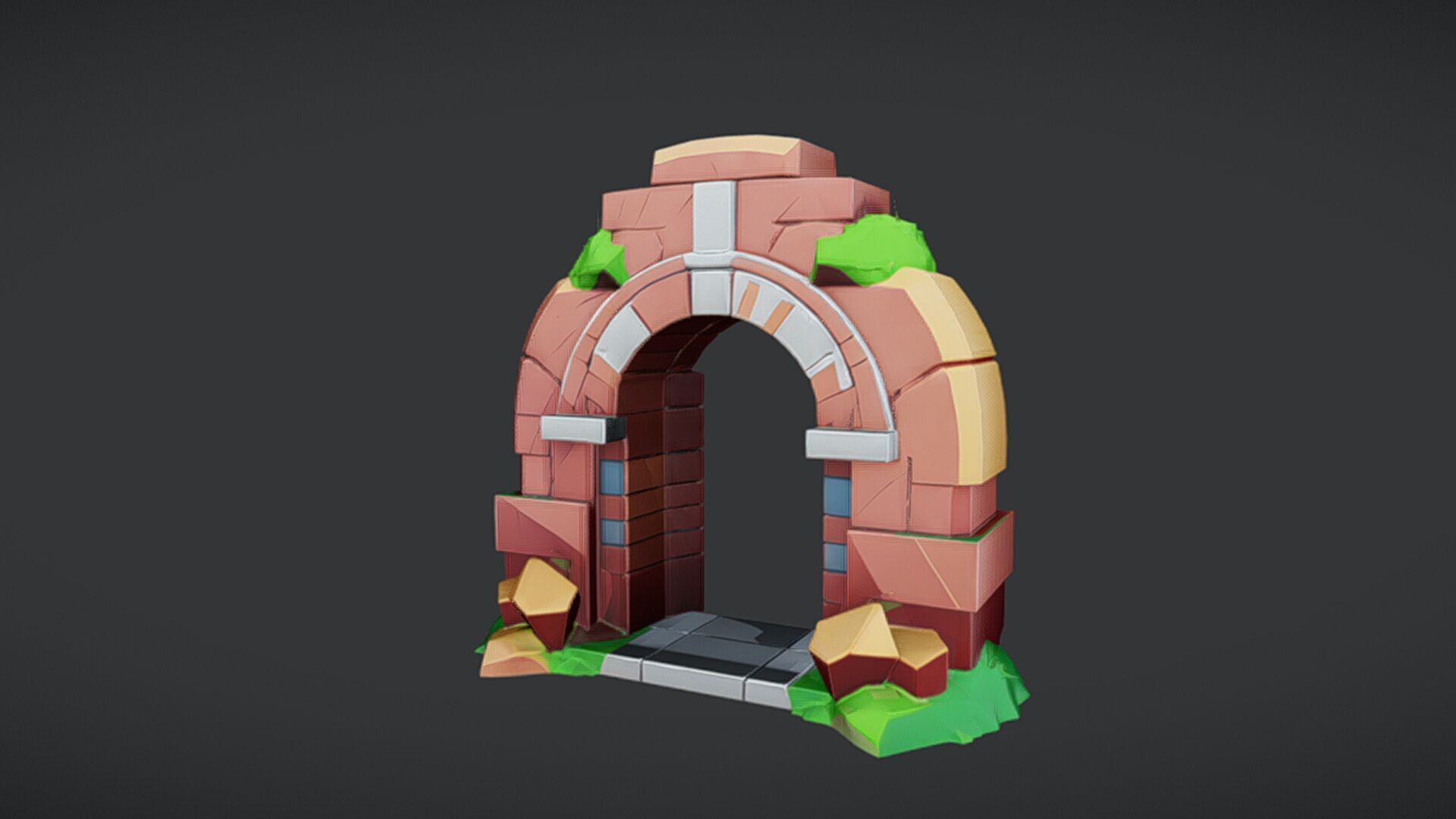 Stylized stone arch with greenery 3D Game Ready Model 3D model_5
