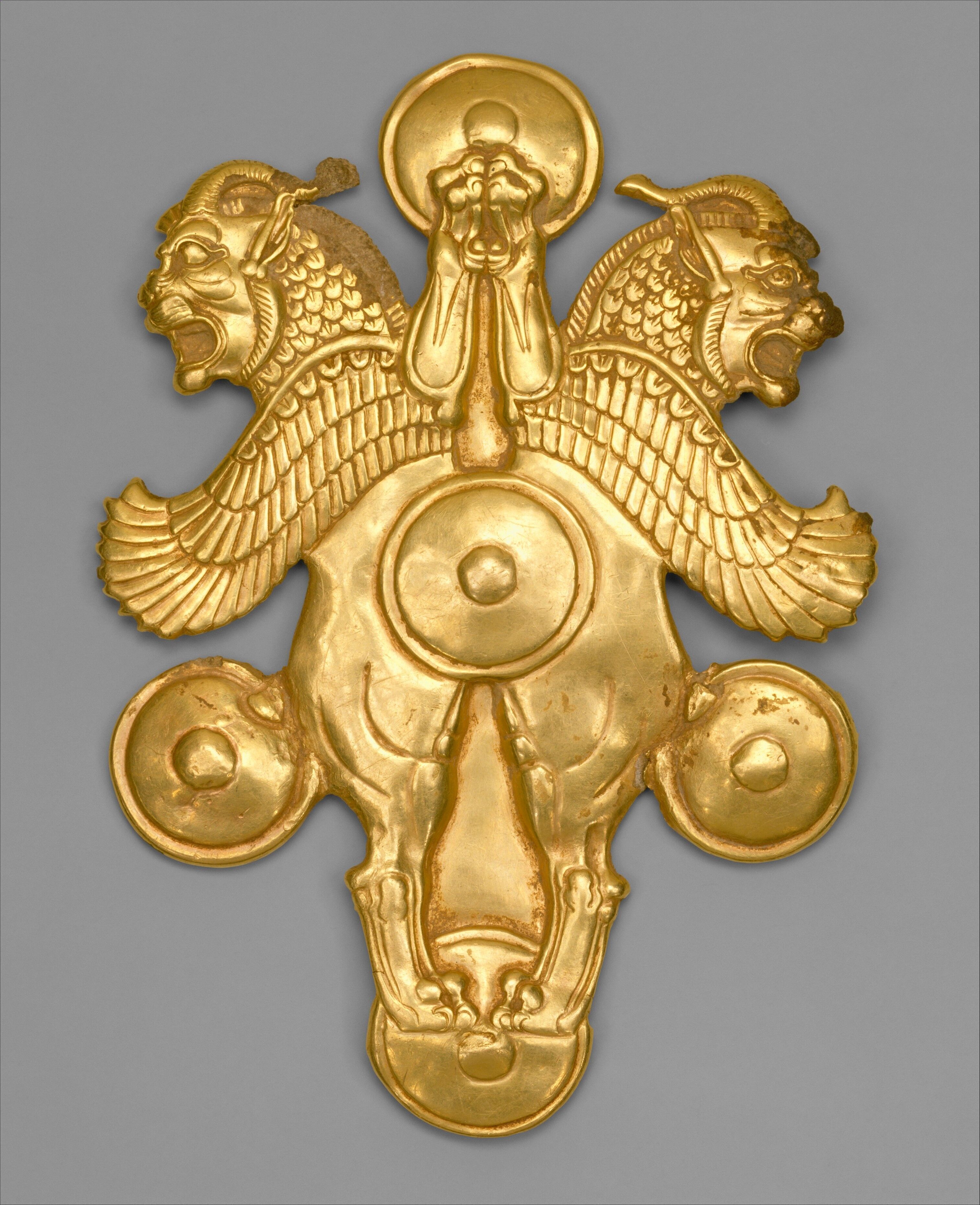 Achaemenid plaque with horned lion-griffins 3D print model_6