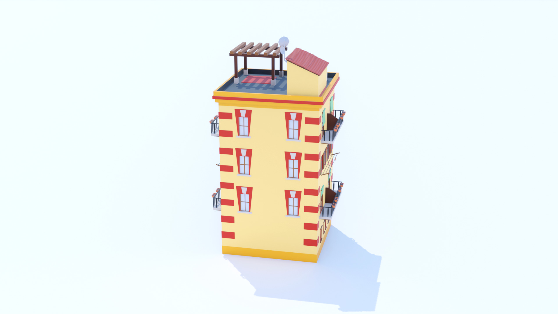 Italian Building number 5 Lowpoly Low-poly 3D model_3