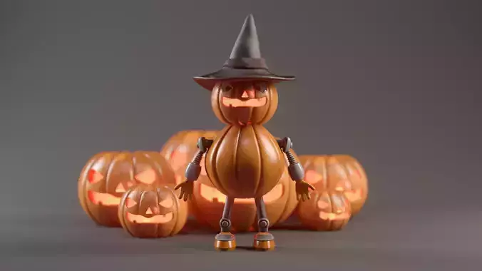 Pumpkin Halloween Robot Low-poly 3D model