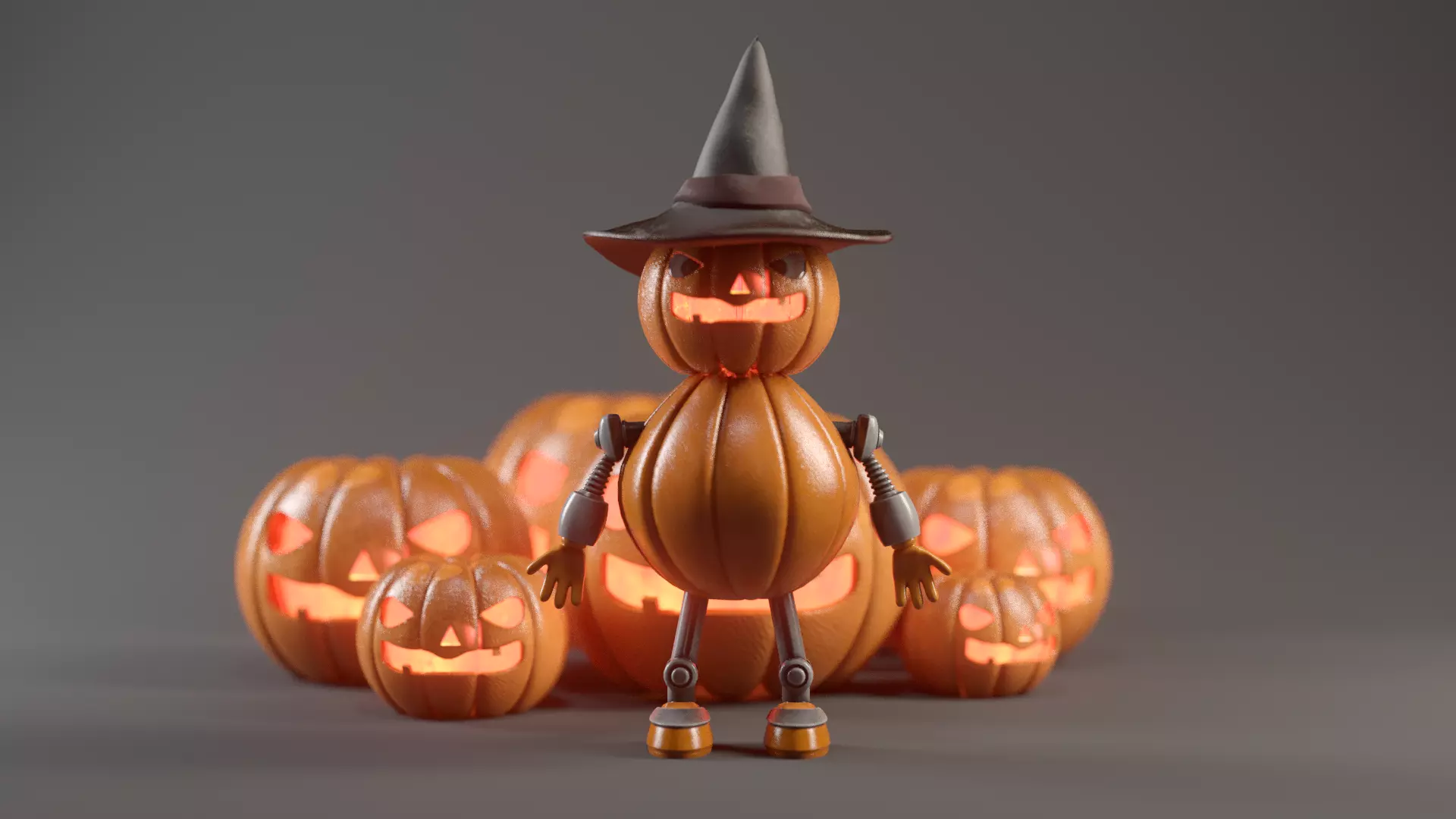 Pumpkin Halloween Robot Low-poly 3D model_0