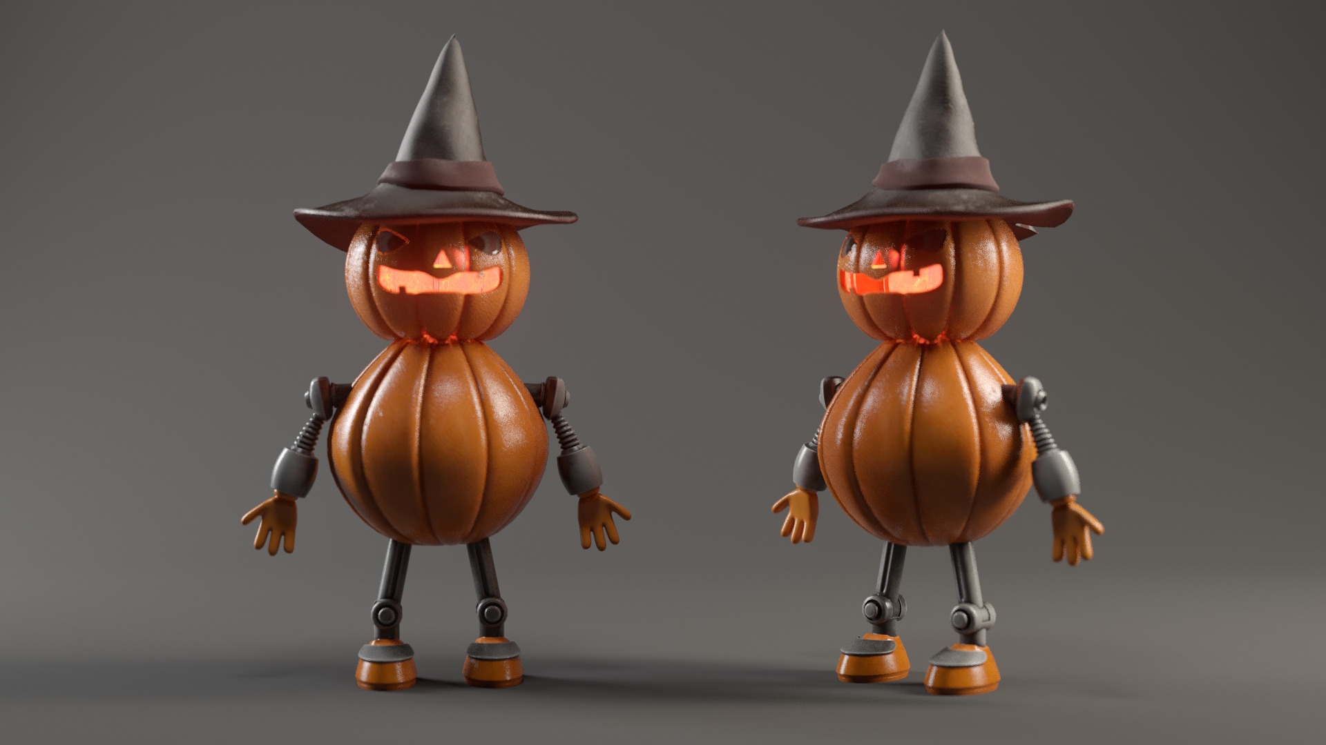 Pumpkin Halloween Robot Low-poly 3D model_1