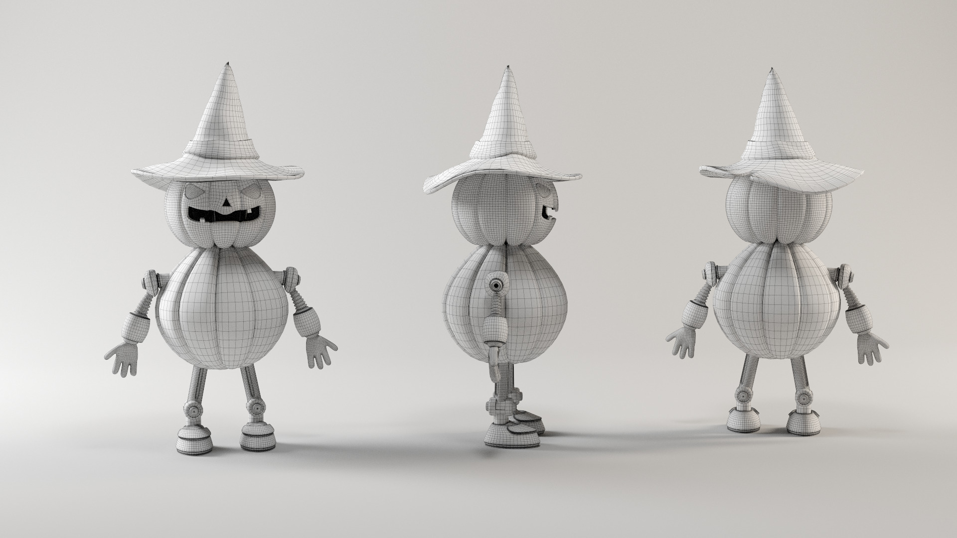 Pumpkin Halloween Robot Low-poly 3D model_5