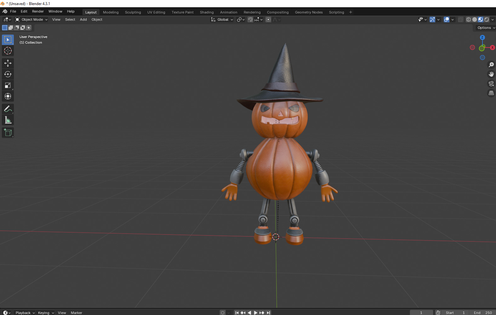 Pumpkin Halloween Robot Low-poly 3D model_15