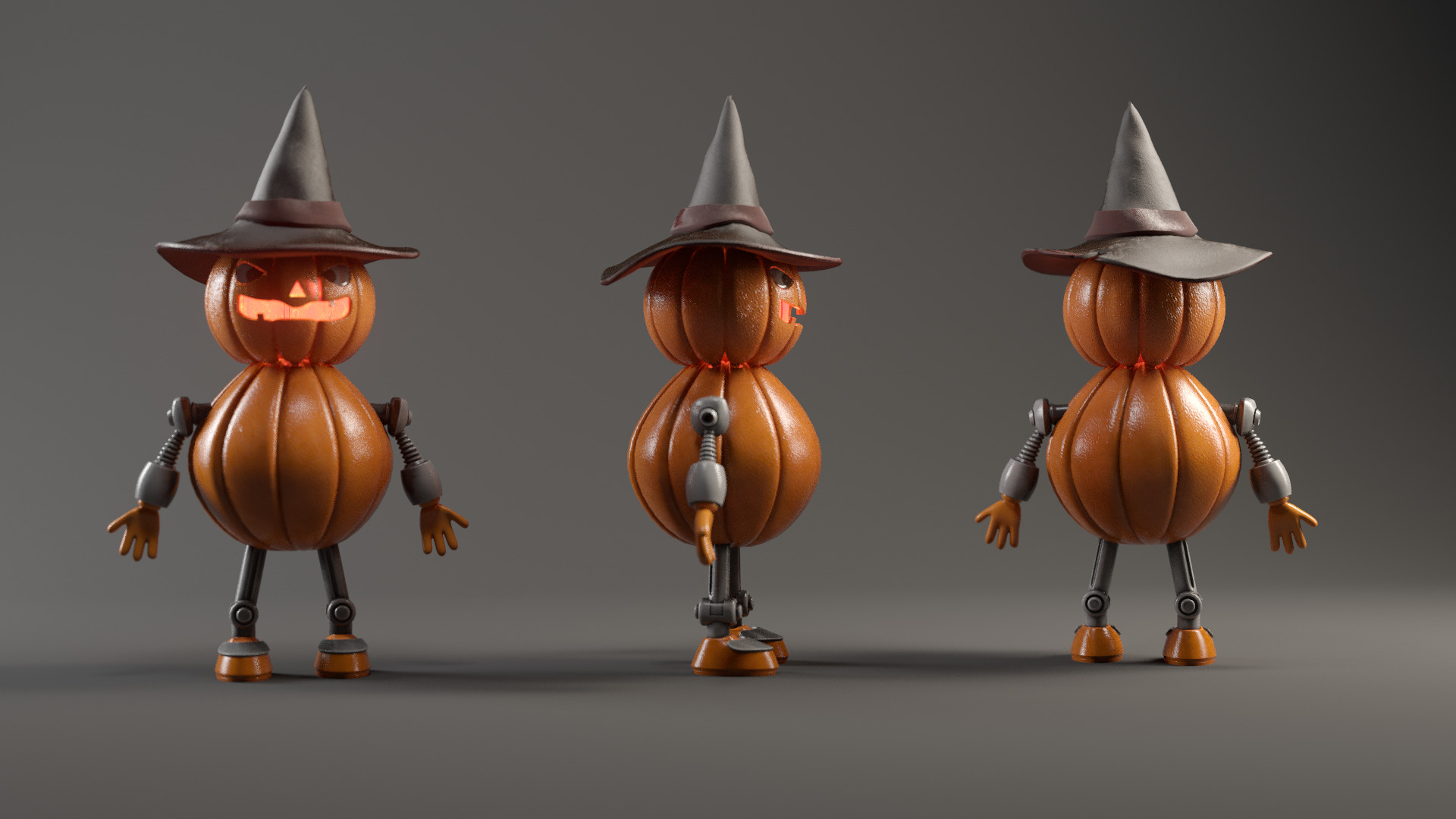 Pumpkin Halloween Robot Low-poly 3D model_2