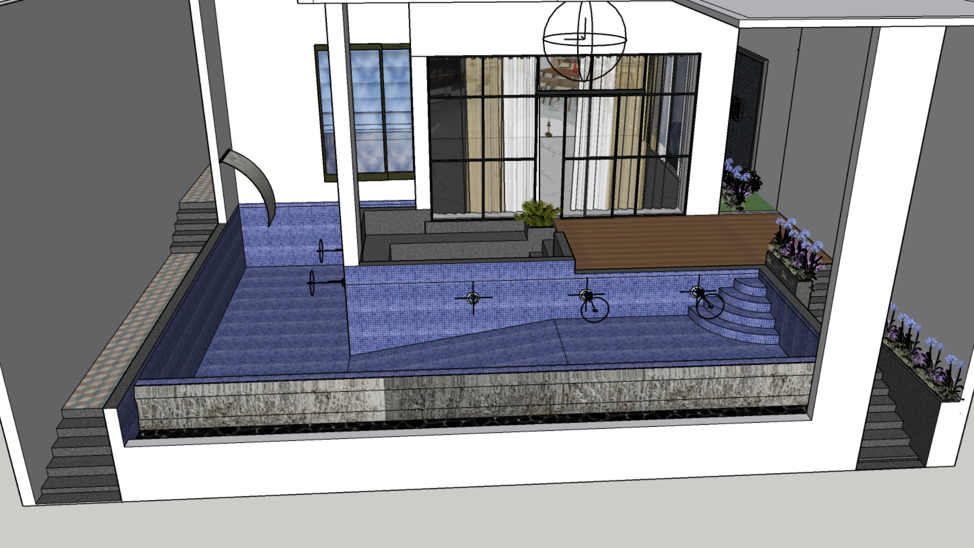 Infinite Swimming Pool 3D Model Waterfall Seating Area 3D model_5