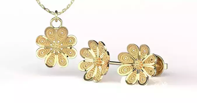 Filigree Flower Stud and Pendant 6 Astor 3D print model