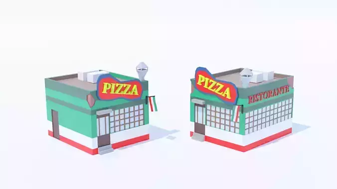 Italian Restaurant pizzeria Low Poly