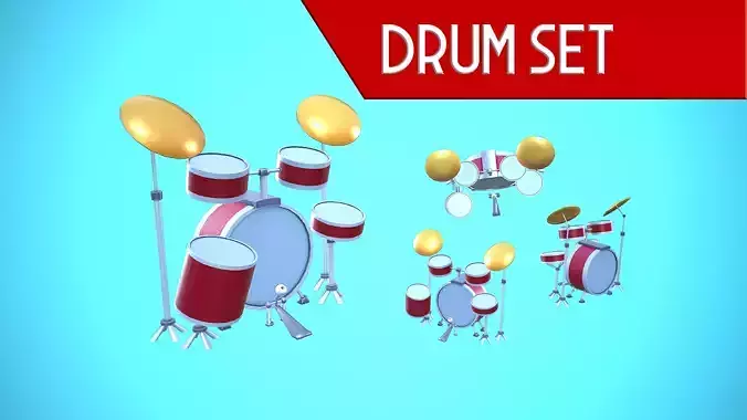 DRUM SET CARTOON STYLIZED REALISTIC Low-poly 3D model