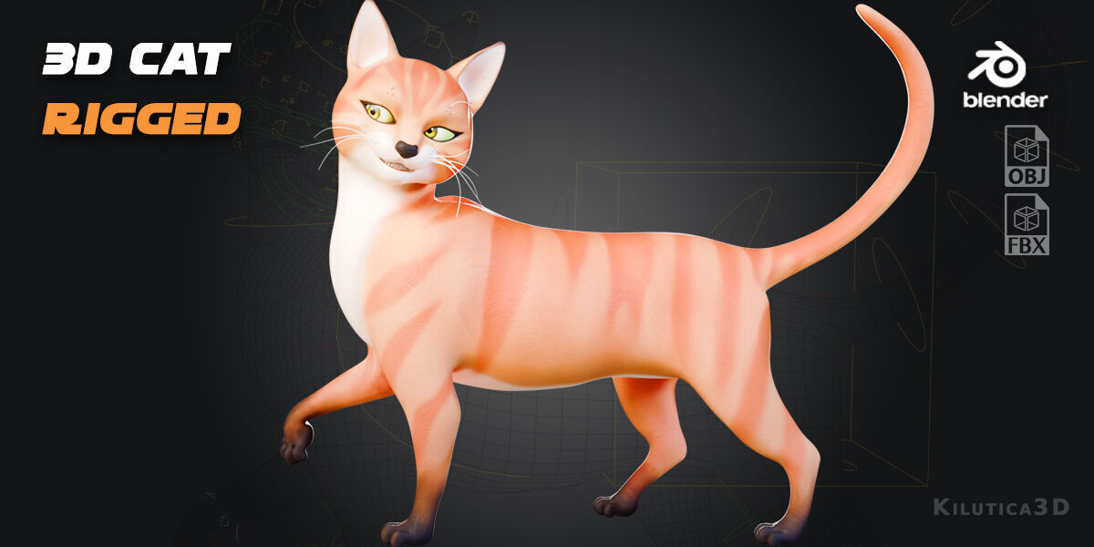 Rigged Cute Cat Low-poly 3D model_13