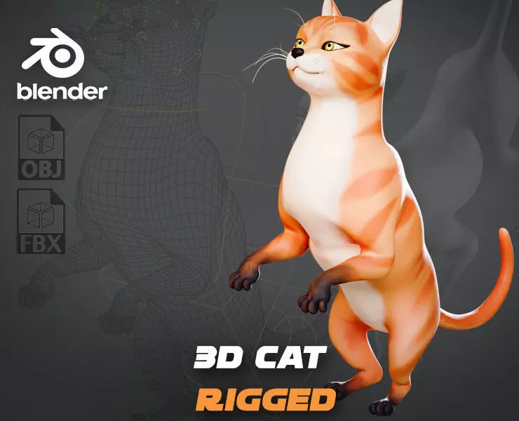Rigged Cute Cat Low-poly 3D model_0