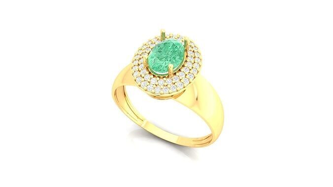 Gold Ring Classic Emerald Oval Diamond Pave 3D Model Print Ready 3D print model
