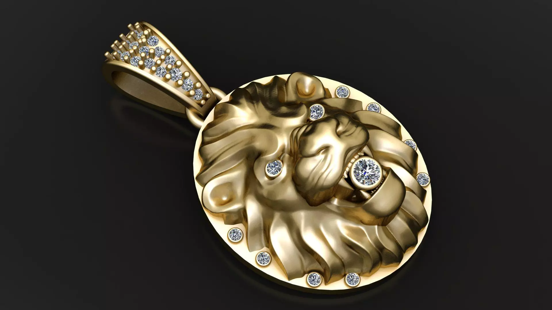 LION FACE DIAMOND COIN PENDANT 3D PRINTABLE MODEL 3D print model