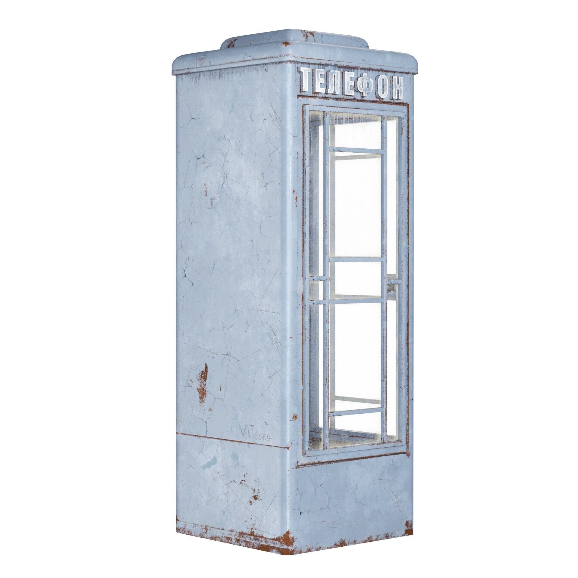Dirty Telephone booth with payphone AMT-47 3D model_6