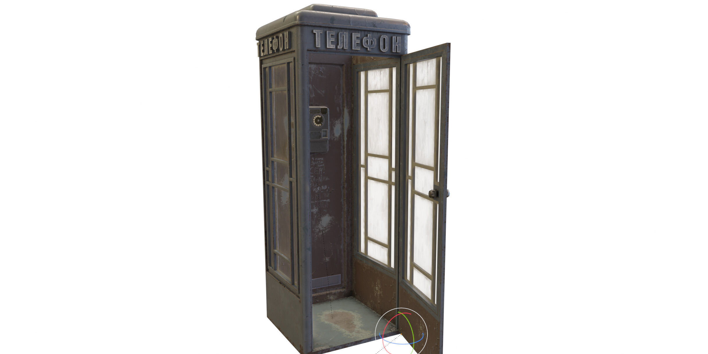 Dirty Telephone booth with payphone AMT-47 3D model_10