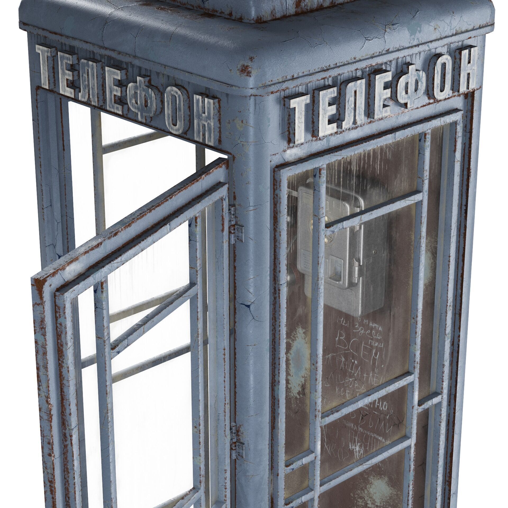 Dirty Telephone booth with payphone AMT-47 3D model_4