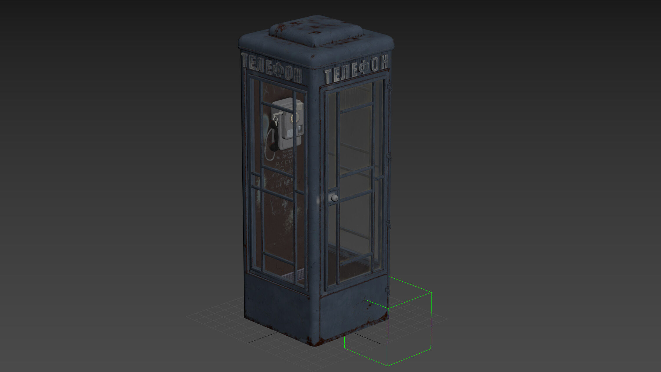 Dirty Telephone booth with payphone AMT-47 3D model_24