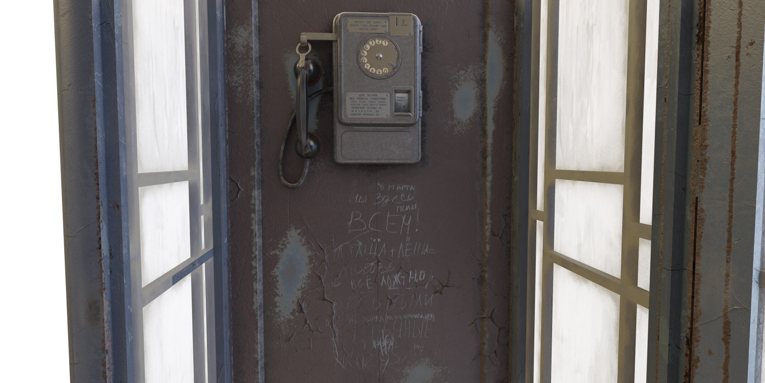 Dirty Telephone booth with payphone AMT-47 3D model_17