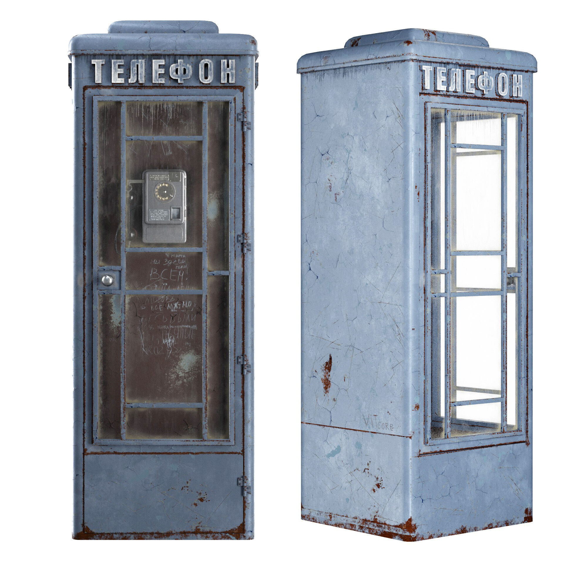 Dirty Telephone booth with payphone AMT-47 3D model_22