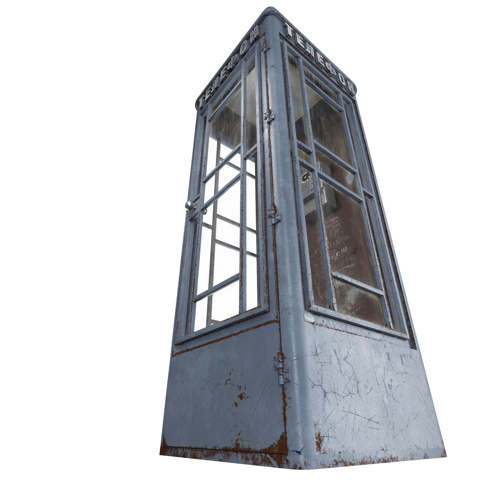Dirty Telephone booth with payphone AMT-47 3D model_9