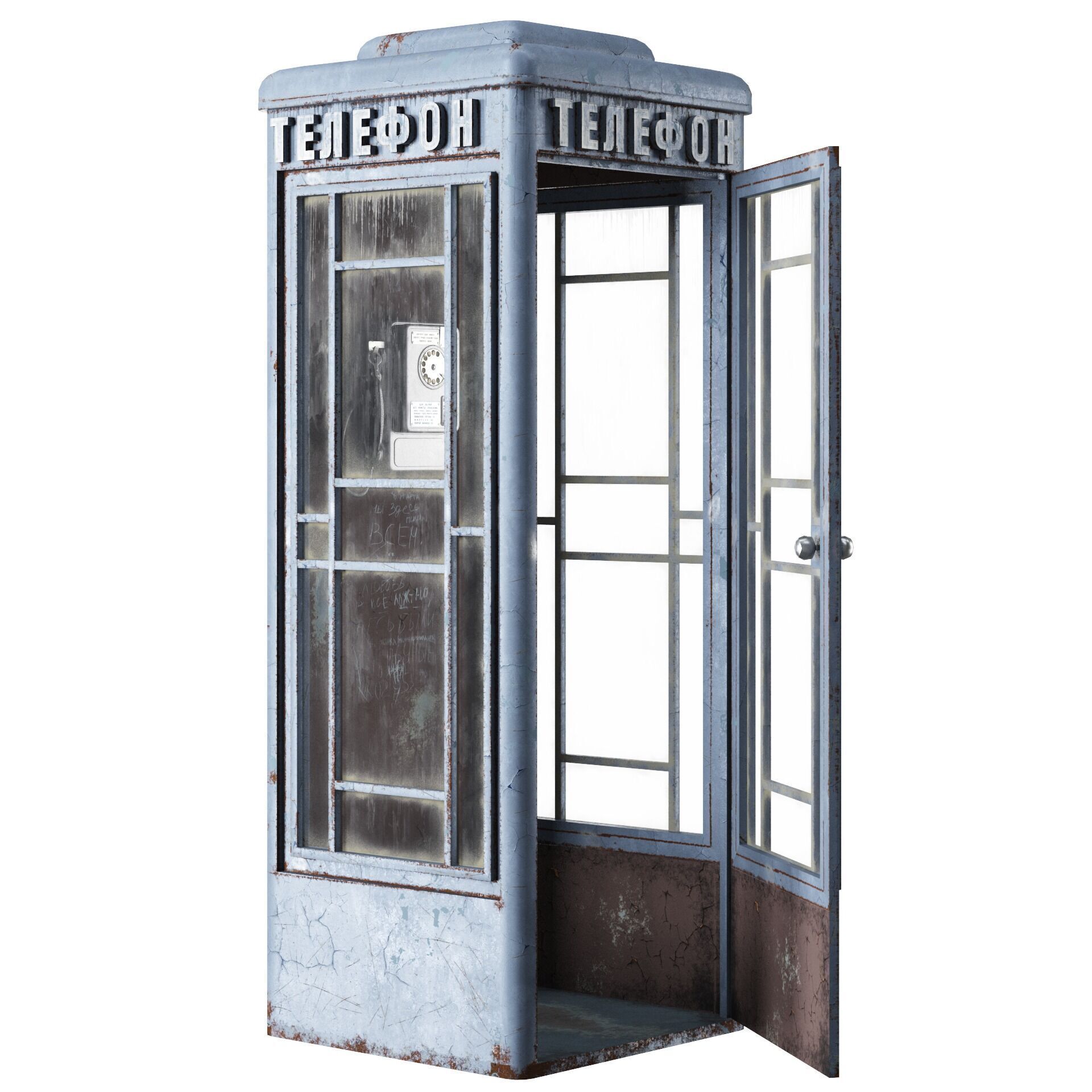 Dirty Telephone booth with payphone AMT-47 3D model_8