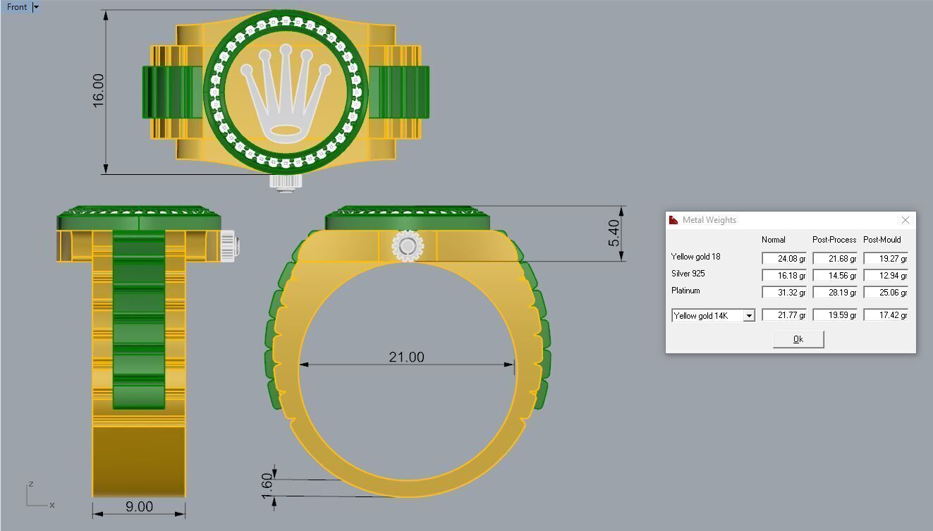 Mens Rolex Ring Gold  3D print model_3