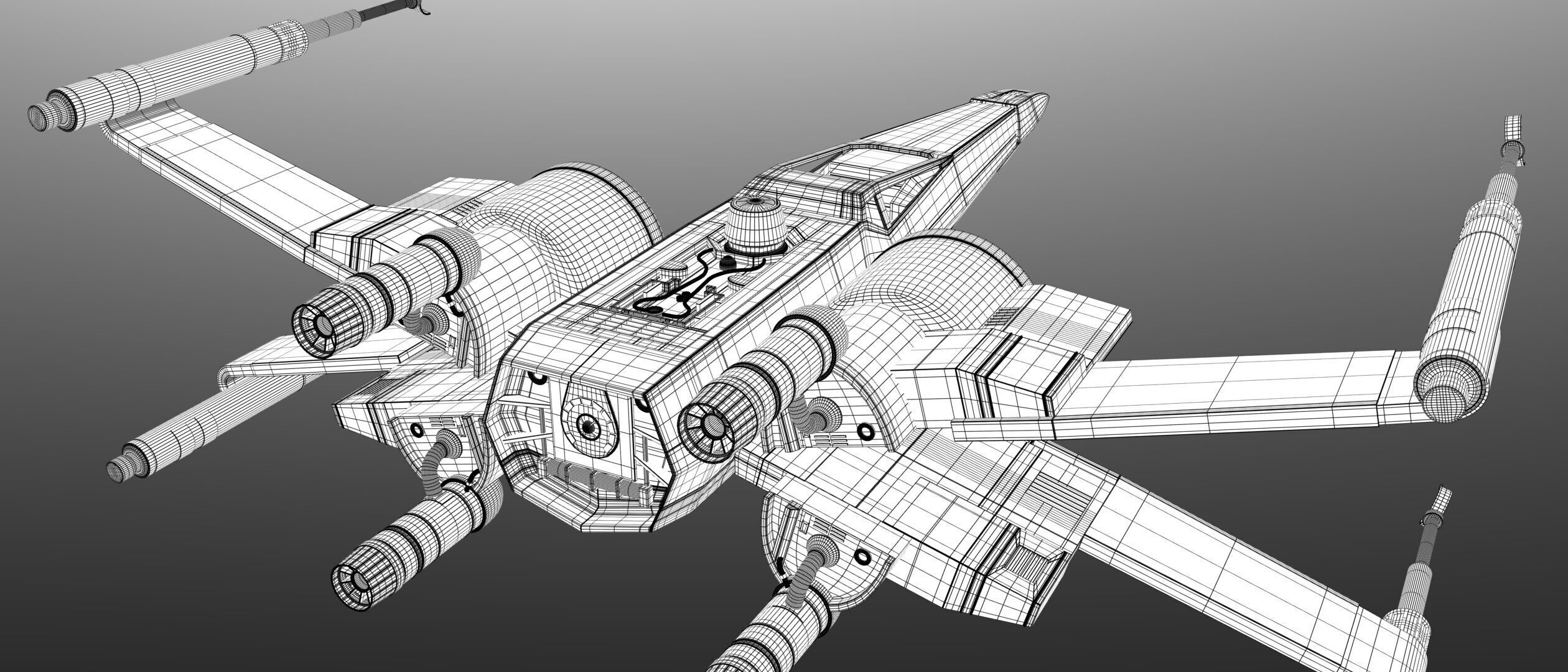 Star Wars Blue T70 X Wing Starfighter and R5 Unit rigged 3D model_11