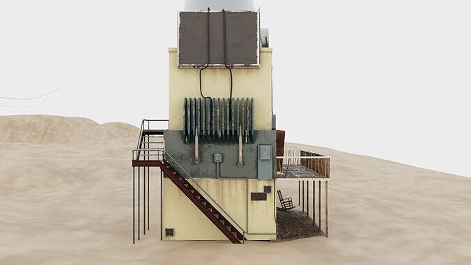 Sci Fi Industrial Post Apocalyptic outdoor building on desert 3D model 2