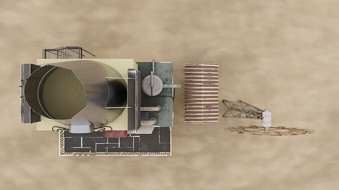 Sci Fi Industrial Post Apocalyptic outdoor building on desert 3D model 4