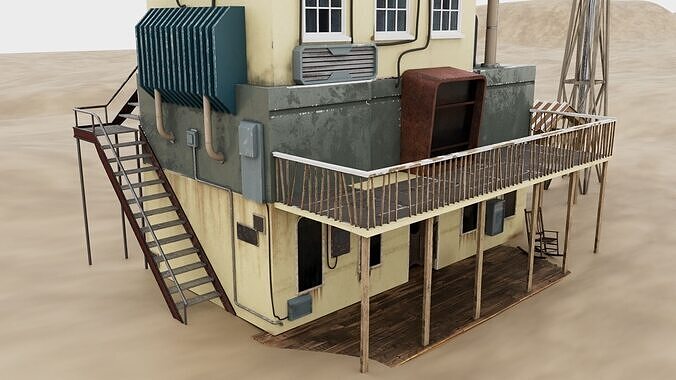 Sci Fi Industrial Post Apocalyptic outdoor building on desert 3D model 5